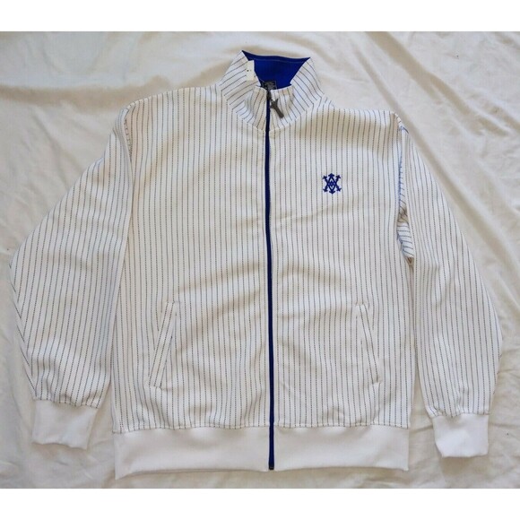 HTF New AVIREX Varsity Baseball Knit Sweater Full Zip Jacket Mens L White Stripe - Picture 2 of 8